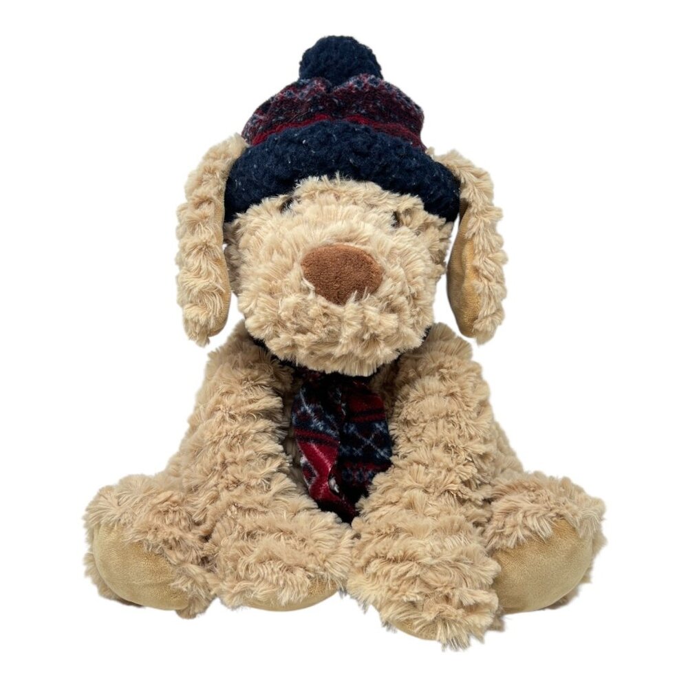 Gentle Treasures Brown Shaggy 12 in Puppy Dog Hat Scarf Stuffed Animal Plush Toy